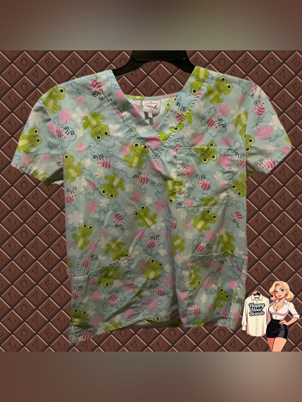 Frogs Scrub Top - Love Scrubs Size Small